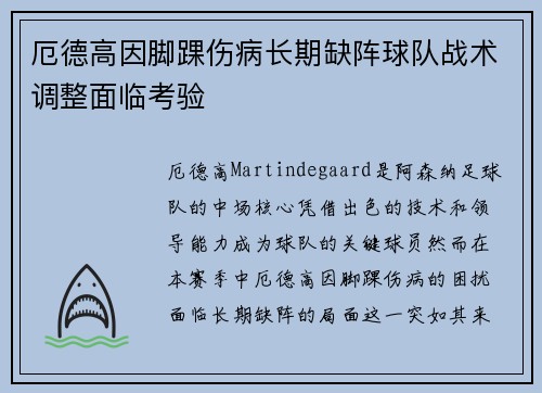 厄德高因脚踝伤病长期缺阵球队战术调整面临考验